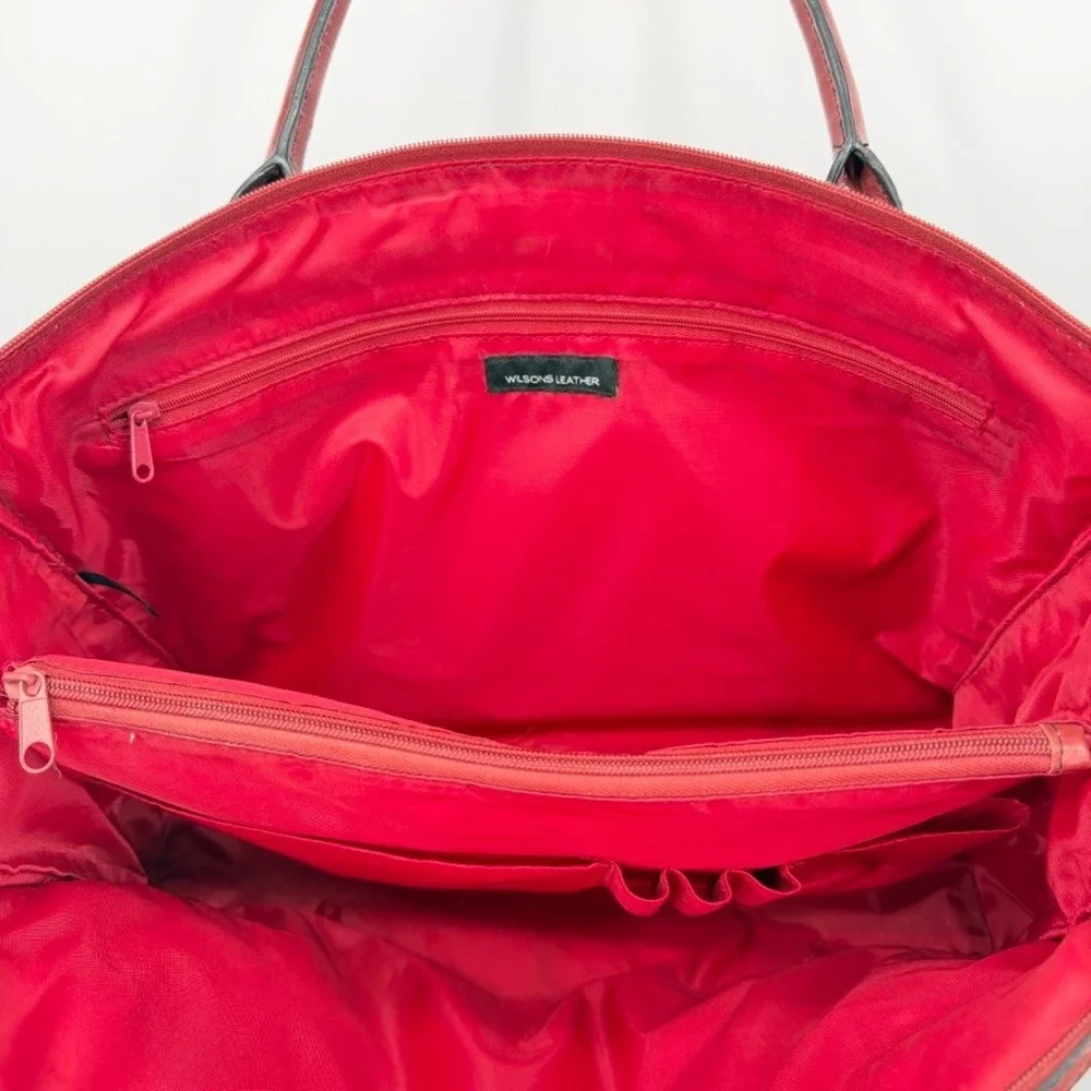 Wilsons Leather Laptop Messenger Briefcase Red Buckle Satchel Work Bag